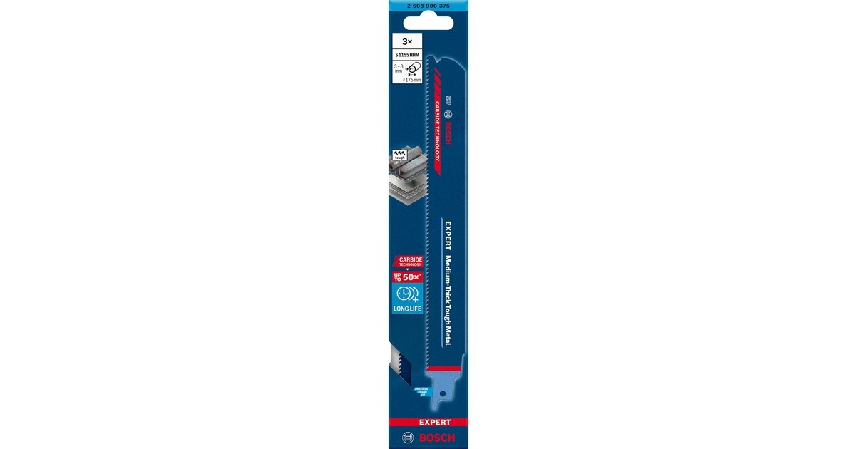 Bosch Expert Säbelsägeblatt ‘Medium-Thick Tough Metal’ S 1155 HHM, 3 Stück(Länge 225mm)
