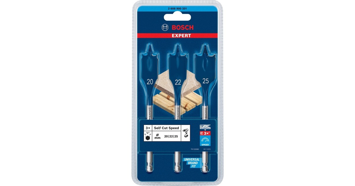 Bosch Expert Self Cut Speed Flachfräsbohrer-Satz, 3-teilig,Ø 20/ 22/ 25mm(Länge 152mm)
