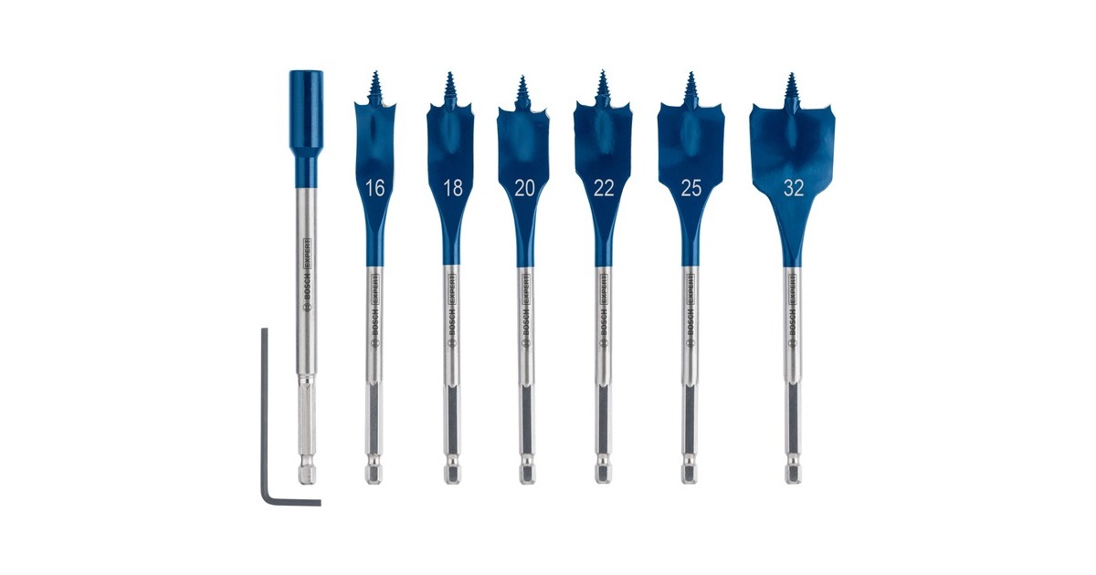Bosch Expert Self Cut Speed Flachfräsbohrer-Satz, 7-teilig,Ø 16 - 32mm(Länge 152mm, inkl. 1 Verlängerung)