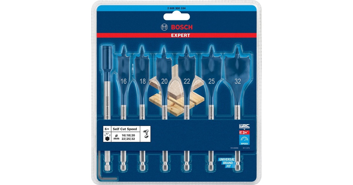 Bosch Expert Self Cut Speed Flachfräsbohrer-Satz, 7-teilig,Ø 16 - 32mm(Länge 152mm, inkl. 1 Verlängerung)