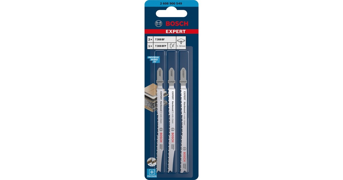 Bosch Expert Stichsägeblatt-Satz 'Hardwood 2-side clean', 3-teilig(2x T 308 BF, 1x T 308 BFP)