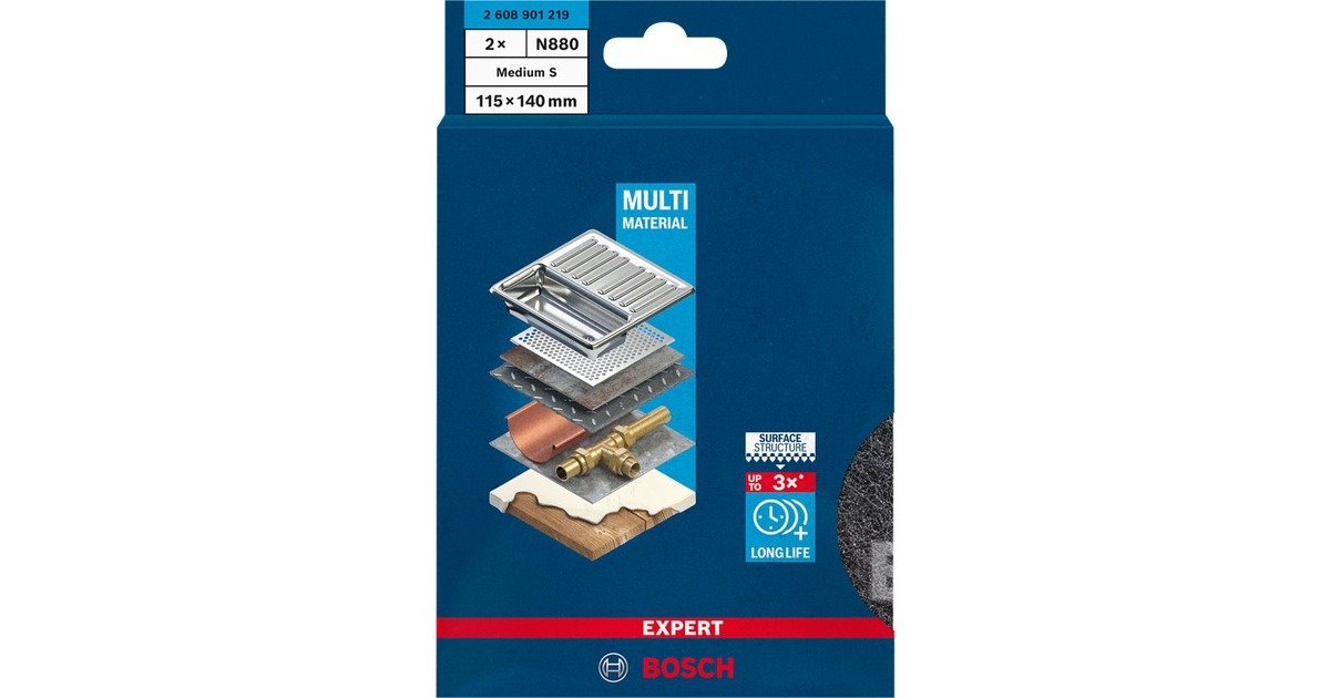 Bosch Expert Vlies-Schleifpad N880 Medium S, 115x140mm, Schleifblatt(schwarz, 2 Stück, zum Handschleifen)