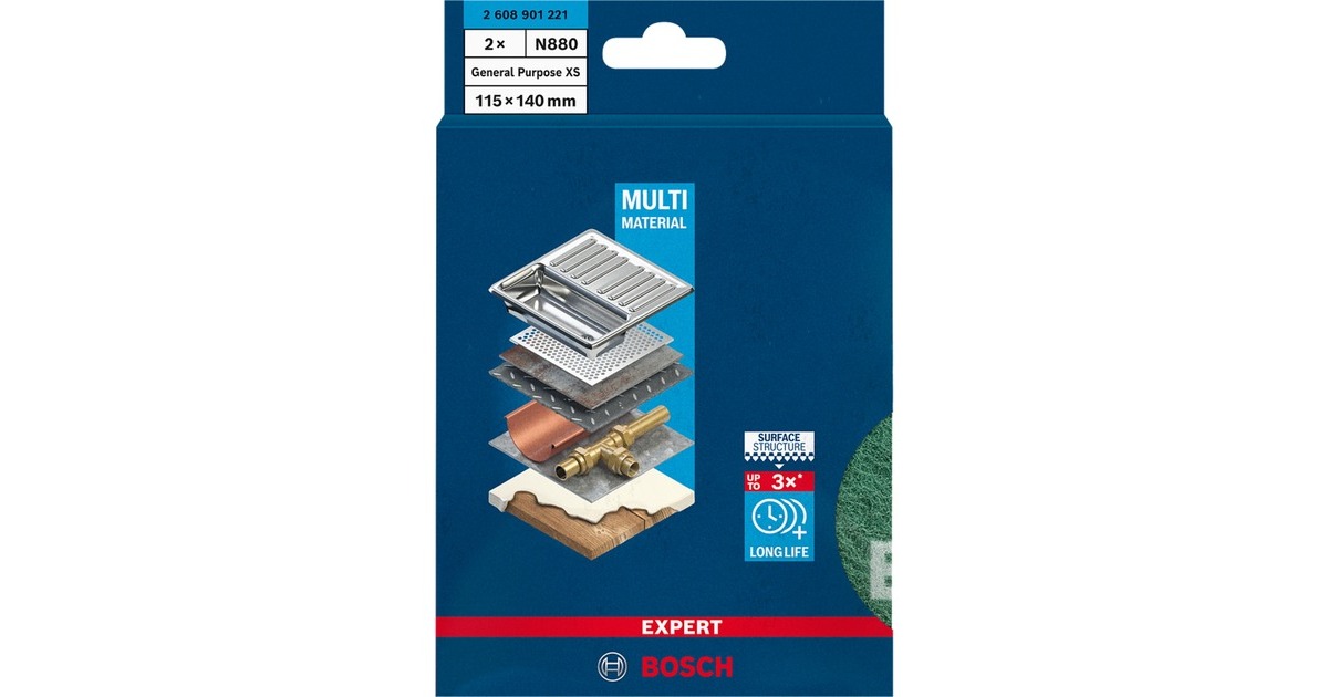 Bosch Expert Vlies-Schleifpad N880 Sehr fein A, 115x140mm, Schleifblatt(rot, 2 Stück, zum Handschleifen)