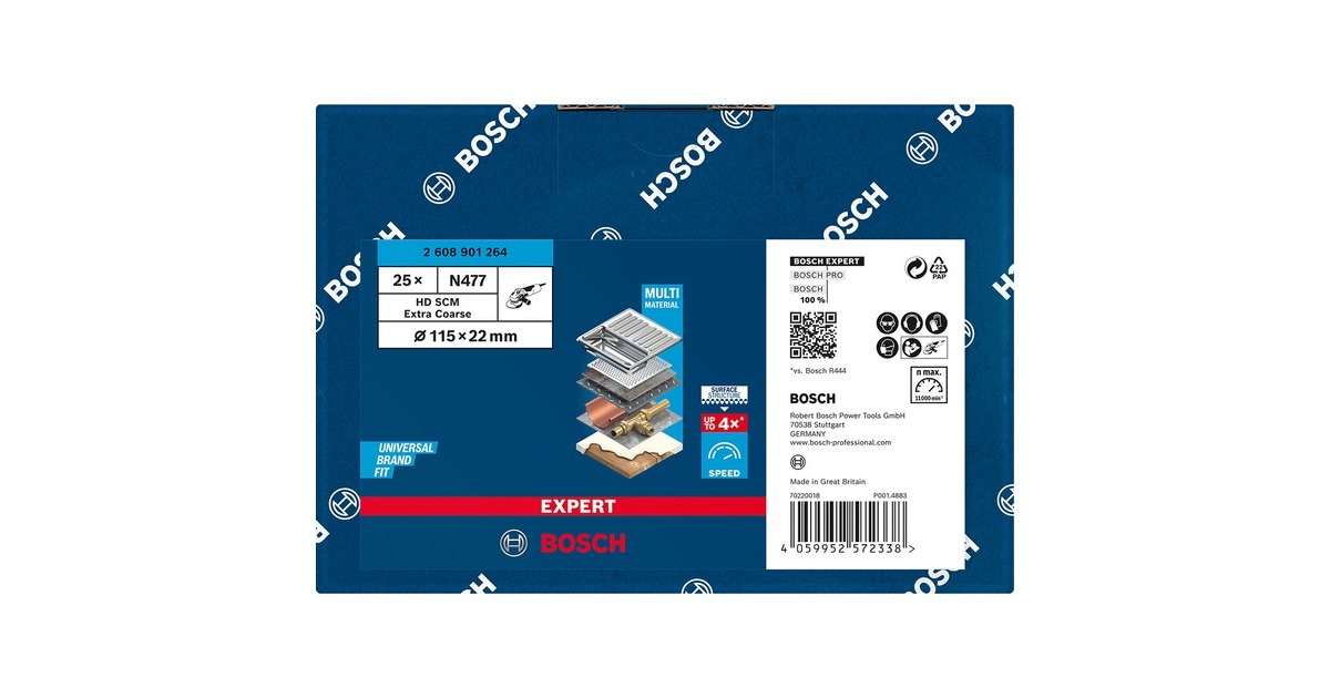 Bosch Expert Vlies-Schleifscheibe N477 SCM, Ø 115mm, extra grob(Bohrung Ø 22mm, für kleine Winkelschleifer)