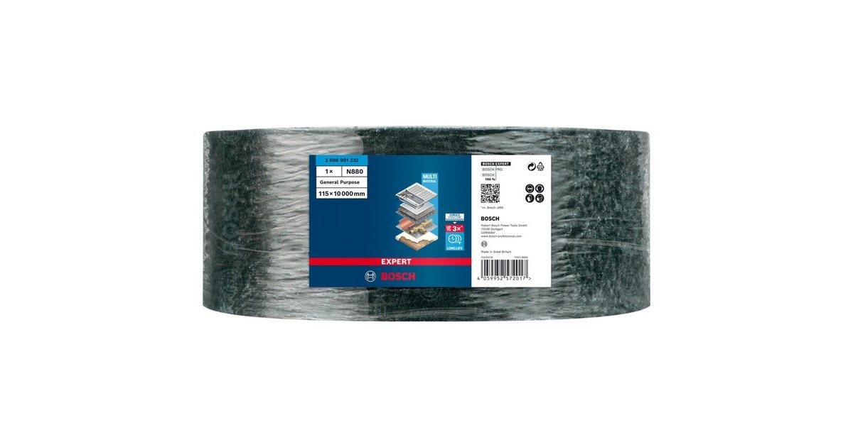 Bosch Expert Vliesrolle N880 Allzweck, 115mmx10m, Schleifblatt(grün, 10 Meter Rolle, zum Handschleifen)