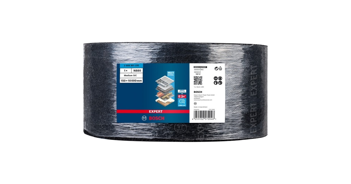 Bosch Expert Vliesrolle N880 Medium S, 150mmx10m, Schleifblatt(schwarz, 10 Meter Rolle, zum Handschleifen)