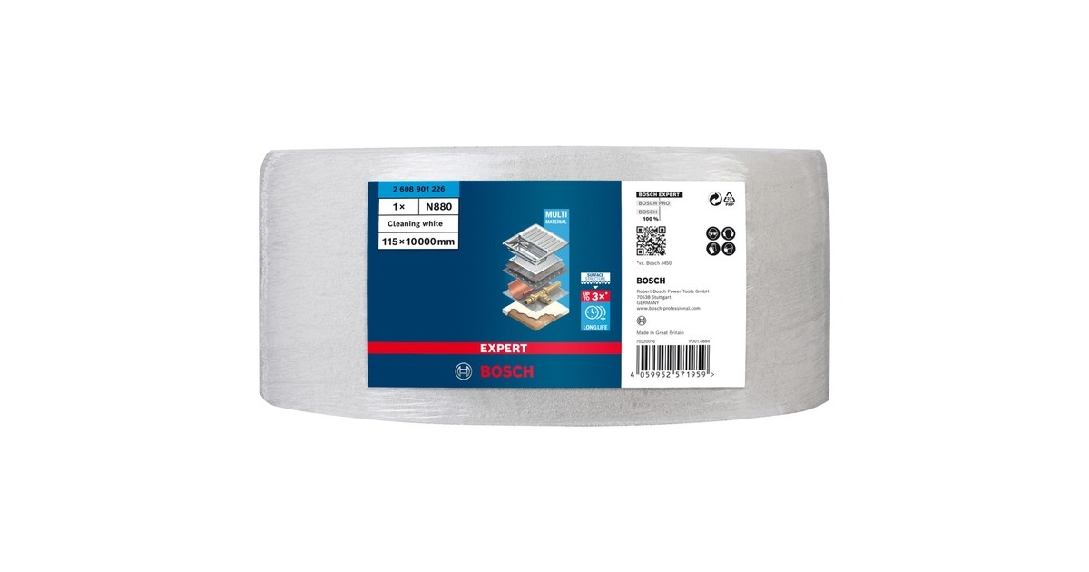 Bosch Expert Vliesrolle N880 Reinigung, 115mmx10m, Schleifblatt(weiß, 10 Meter Rolle, zum Handschleifen)