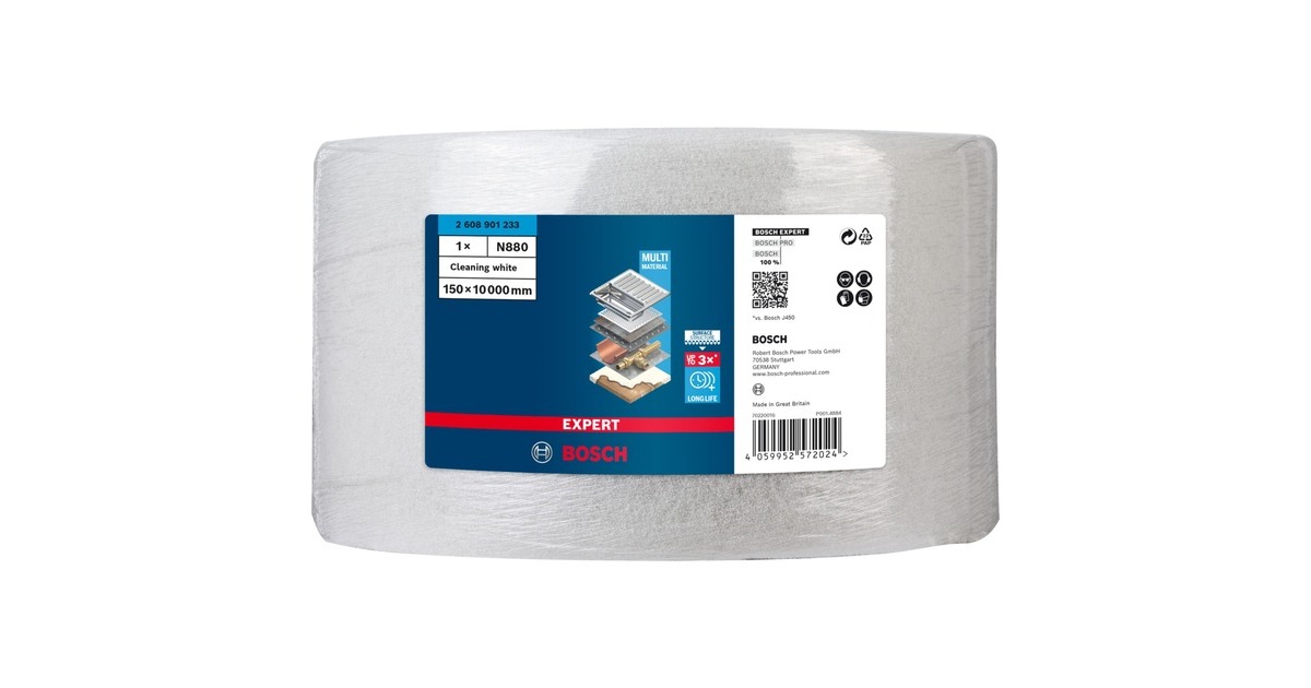 Bosch Expert Vliesrolle N880 Reinigung, 150mmx10m, Schleifblatt(weiß, 10 Meter Rolle, zum Handschleifen)