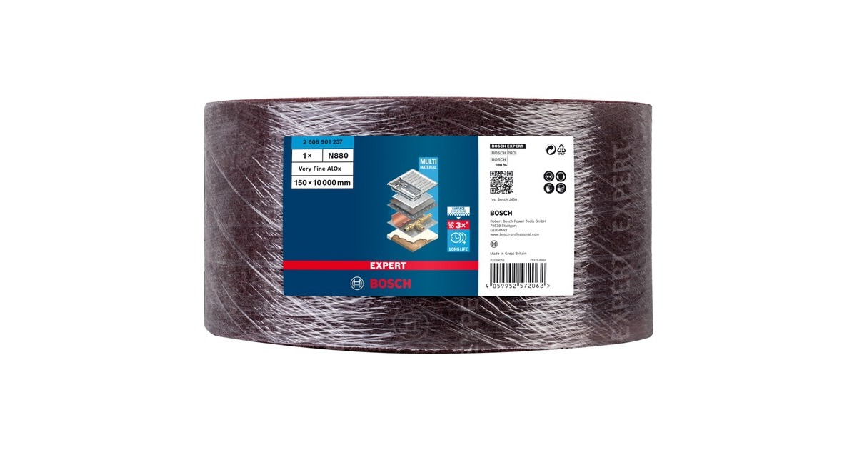 Bosch Expert Vliesrolle N880 Sehr fein A, 150mmx10m, Schleifblatt(rot, 10 Meter Rolle, zum Handschleifen)