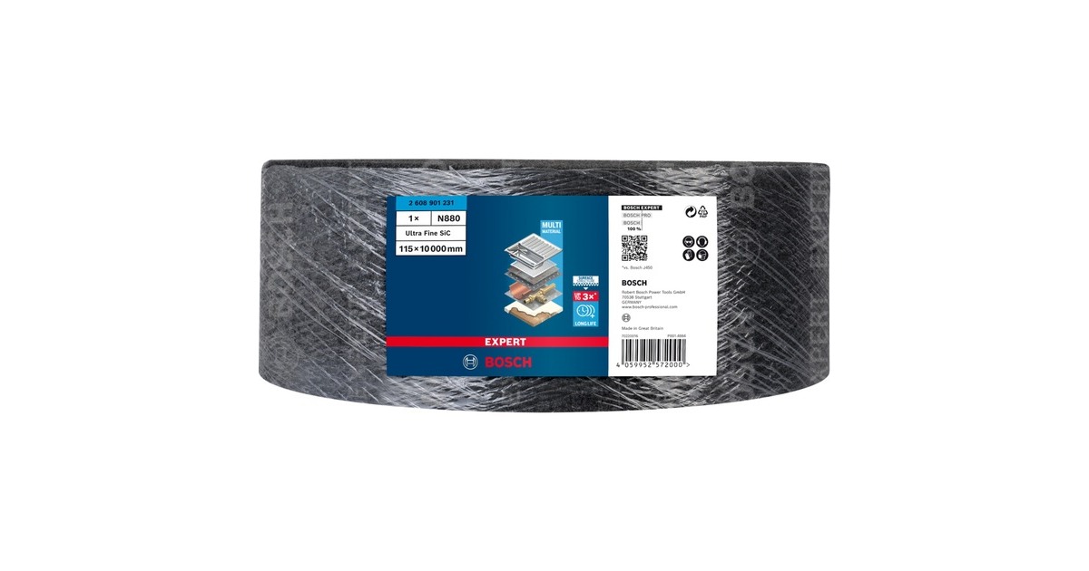Bosch Expert Vliesrolle N880 Ultrafein S, 115mmx10m, Schleifblatt(grau, 10 Meter Rolle, zum Handschleifen)