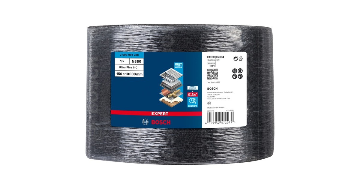 Bosch Expert Vliesrolle N880 Ultrafein S, 150mmx10m, Schleifblatt(grau, 10 Meter Rolle, zum Handschleifen)