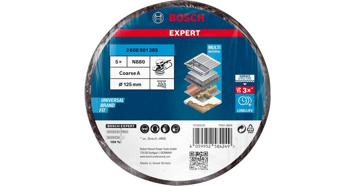 Bosch Expert Vliesscheibe N880 Grob A, Ø 125mm, Schleifblatt(braun, 5 Stück, für Exzenterschleifer)
