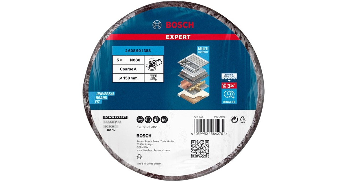 Bosch Expert Vliesscheibe N880 Grob, Ø 150mm, Schleifblatt(braun, 5 Stück, für Exzenterschleifer)