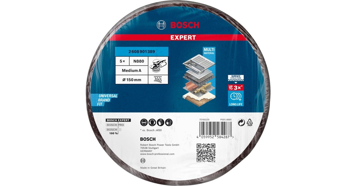 Bosch Expert Vliesscheibe N880 Medium, Ø 150mm, Schleifblatt(schwarz, 5 Stück, für Exzenterschleifer)