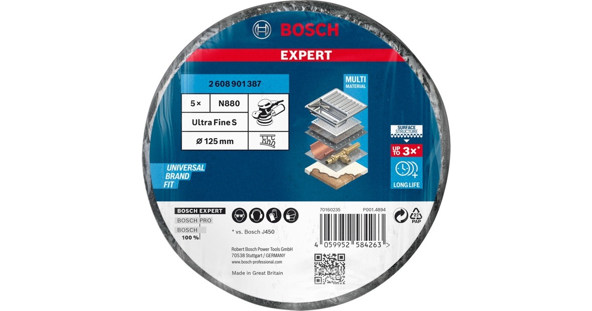 Bosch Expert Vliesscheibe N880 Ultrafein, Ø 125mm, Schleifblatt(grau, 5 Stück, für Exzenterschleifer)