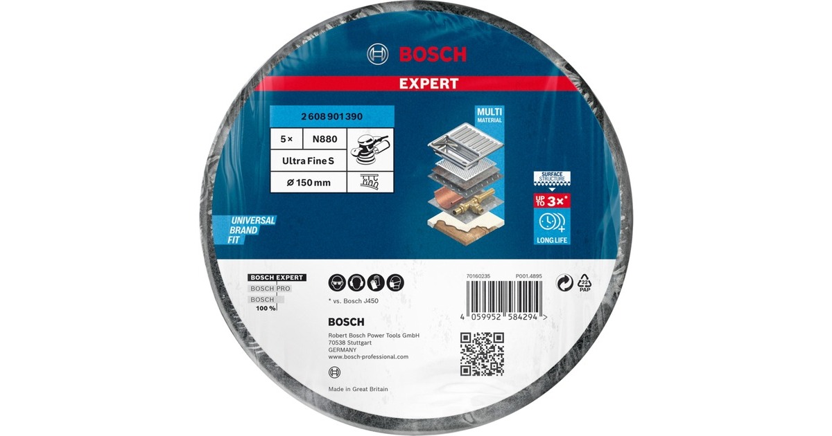 Bosch Expert Vliesscheibe N880 Ultrafein, Ø 150mm, Schleifblatt(grau, 5 Stück, für Exzenterschleifer)