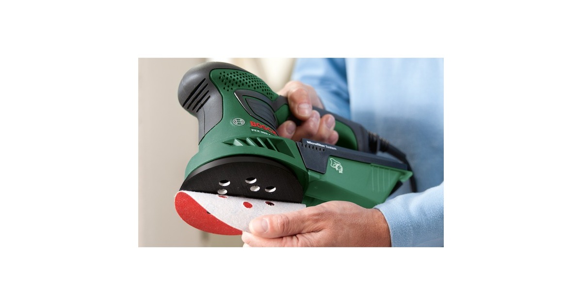 Bosch Exzenterschleifer PEX 300 AE + 30-teiliges Zubehör-Set(grün/schwarz, 270 Watt, SystemBox)