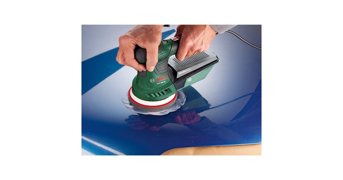 Bosch Exzenterschleifer PEX 300 AE + 30-teiliges Zubehör-Set(grün/schwarz, 270 Watt, SystemBox)