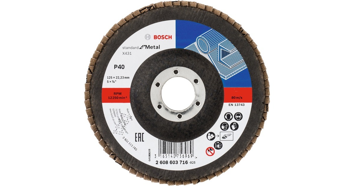 Bosch Fächerschleifscheibe X431 Standard for Metal, Ø 125mm, K40(Bohrung 22,23mm, gerade)