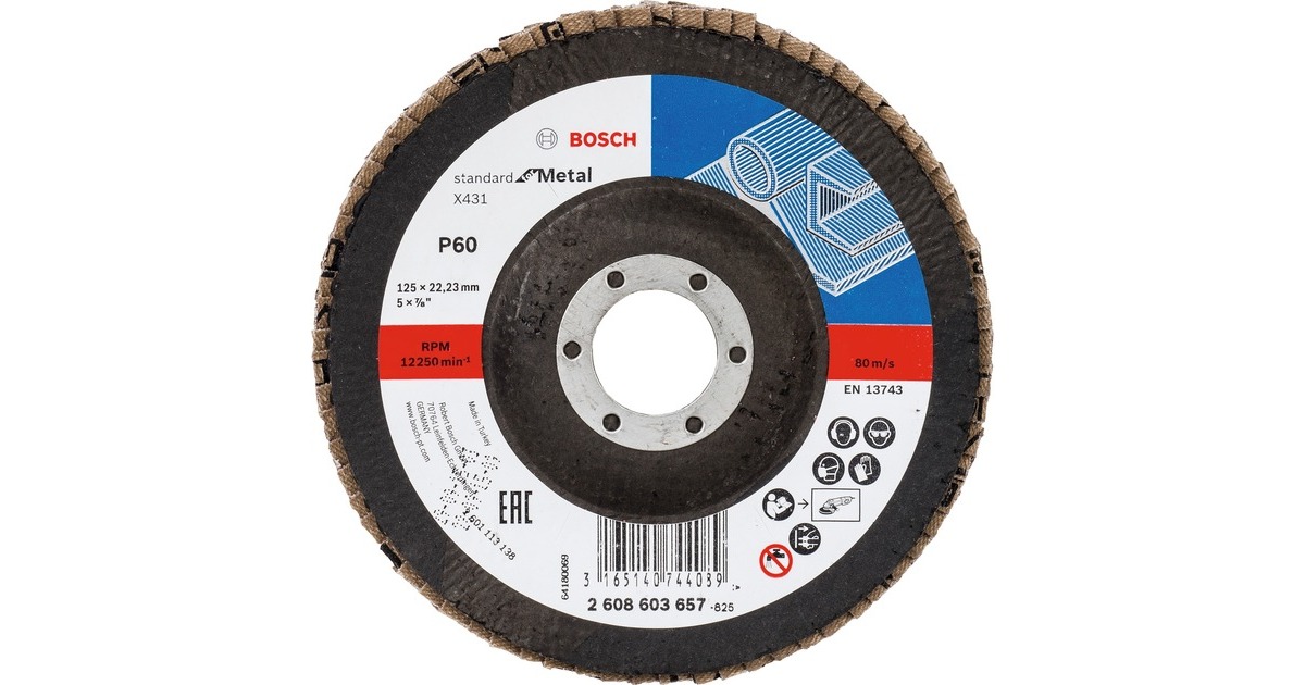 Bosch Fächerschleifscheibe X431 Standard for Metal, Ø 125mm, K60(Bohrung 22,23mm, abgewinkelt)