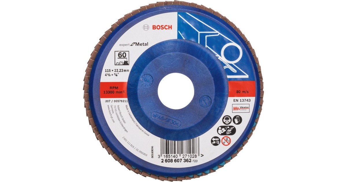 Bosch Fächerschleifscheibe X551 Expert for Metal, Ø 115mm, K60(Bohrung 22,23mm, gerade)