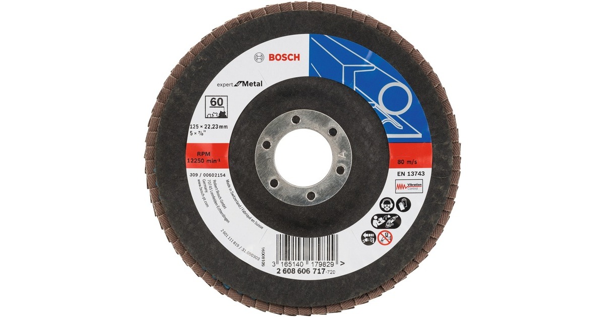 Bosch Fächerschleifscheibe X551 Expert for Metal, Ø 125mm, K60(Bohrung 22,23mm, abgewinkelt)