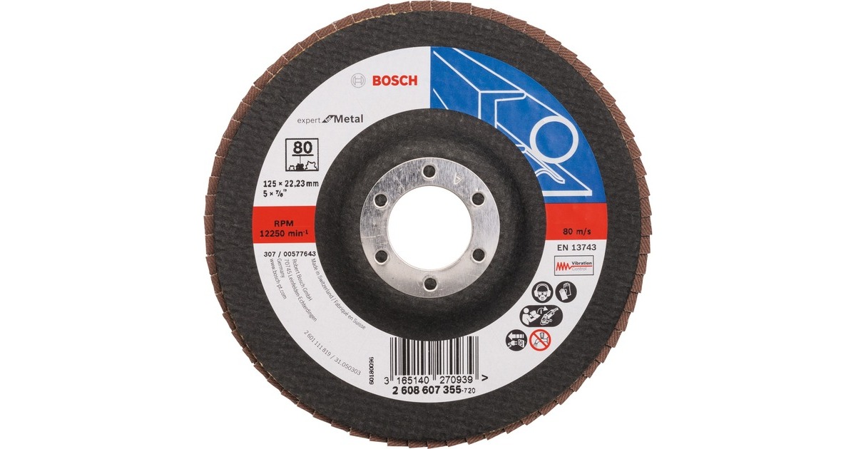 Bosch Fächerschleifscheibe X551 Expert for Metal, Ø 125mm, K80(Bohrung 22,23mm, gerade)