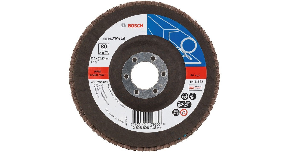 Bosch Fächerschleifscheibe X551 Expert for Metal, Ø 125mm, K80(Bohrung 22,23mm, abgewinkelt)