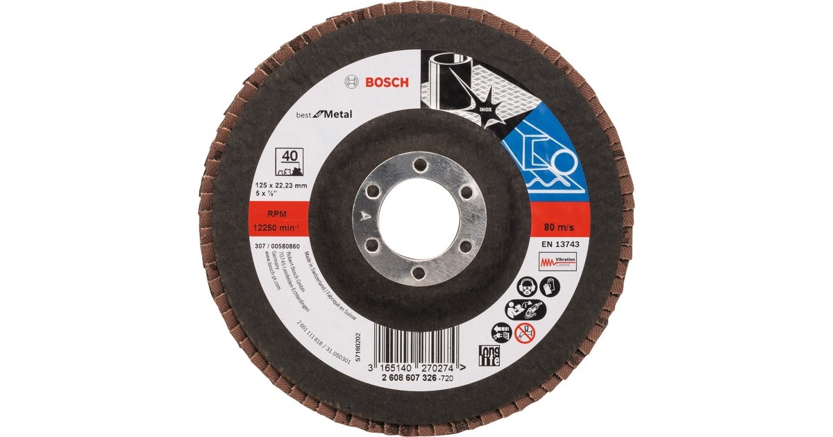 Bosch Fächerschleifscheibe X571 Best for Metal, Ø 125mm, K40(Bohrung 22,23mm, abgewinkelt)