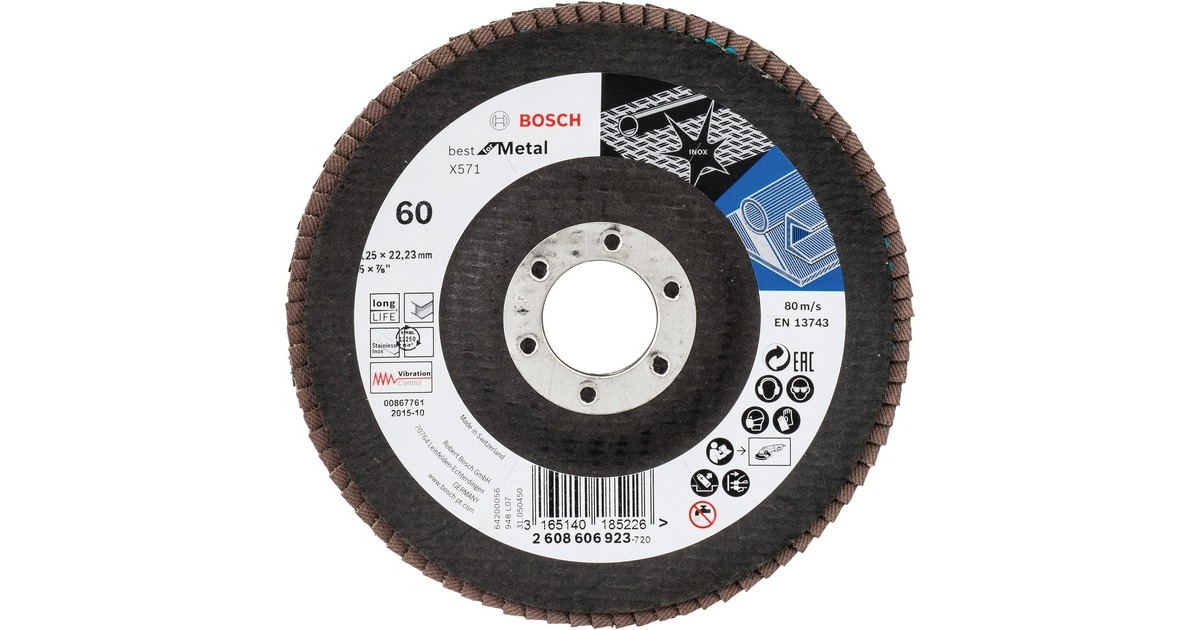 Bosch Fächerschleifscheibe X571 Best for Metal, Ø 125mm, K60(Bohrung 22,23mm, gerade)