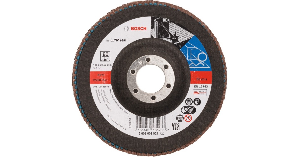 Bosch Fächerschleifscheibe X571 Best for Metal, Ø 125mm, K80(Bohrung 22,23mm, gerade)