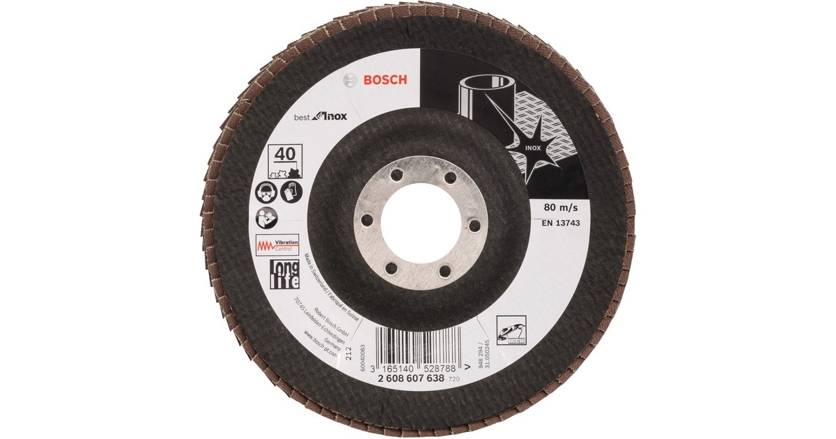 Bosch Fächerschleifscheibe X581 Best for Inox, Ø 125mm, K40(Bohrung 22,23mm, abgewinkelt)