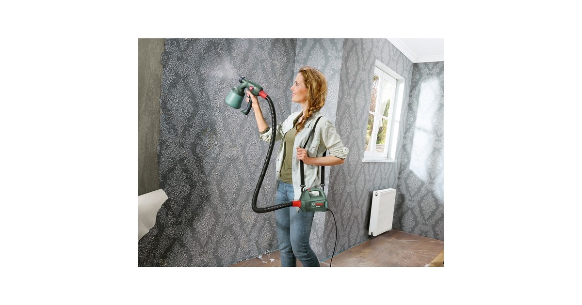 Bosch Farbsprühsystem PFS 2000, Sprühpistole(grün/schwarz, 440 Watt, Düse für Lackfarben + Düse für Wandfarbe)