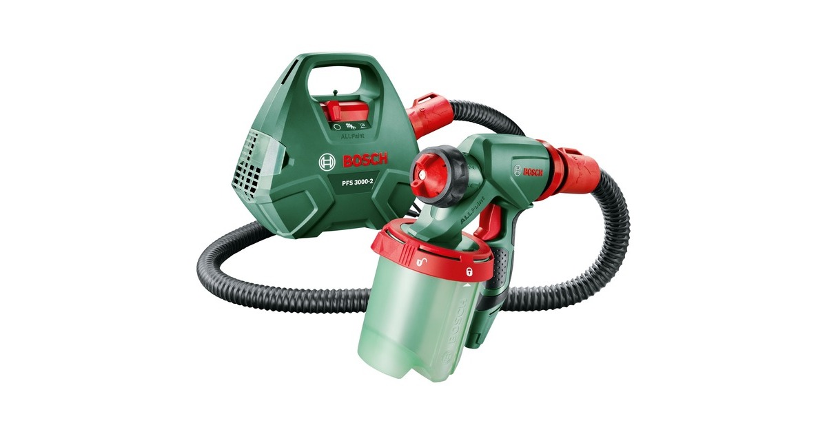Bosch Farbsprühsystem PFS 3000-2, Sprühpistole(grün/schwarz, 650 Watt, Düse für Lackfarben + Düse für Wandfarbe)