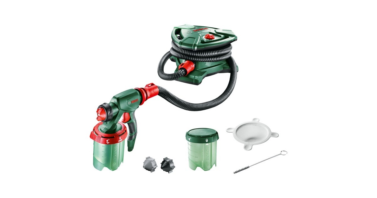 Bosch Farbsprühsystem PFS 7000, Sprühpistole(grün/schwarz, 1.400 Watt, Düse für Lackfarben + Düse für Wandfarbe)
