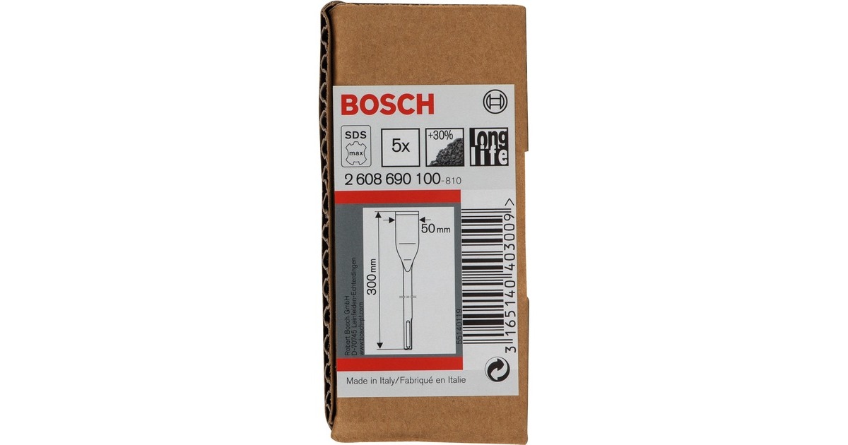 Bosch Fliesenmeißel LongLife, SDS-max, 50 x 300mm(5 Stück, selbstnachschärfend)