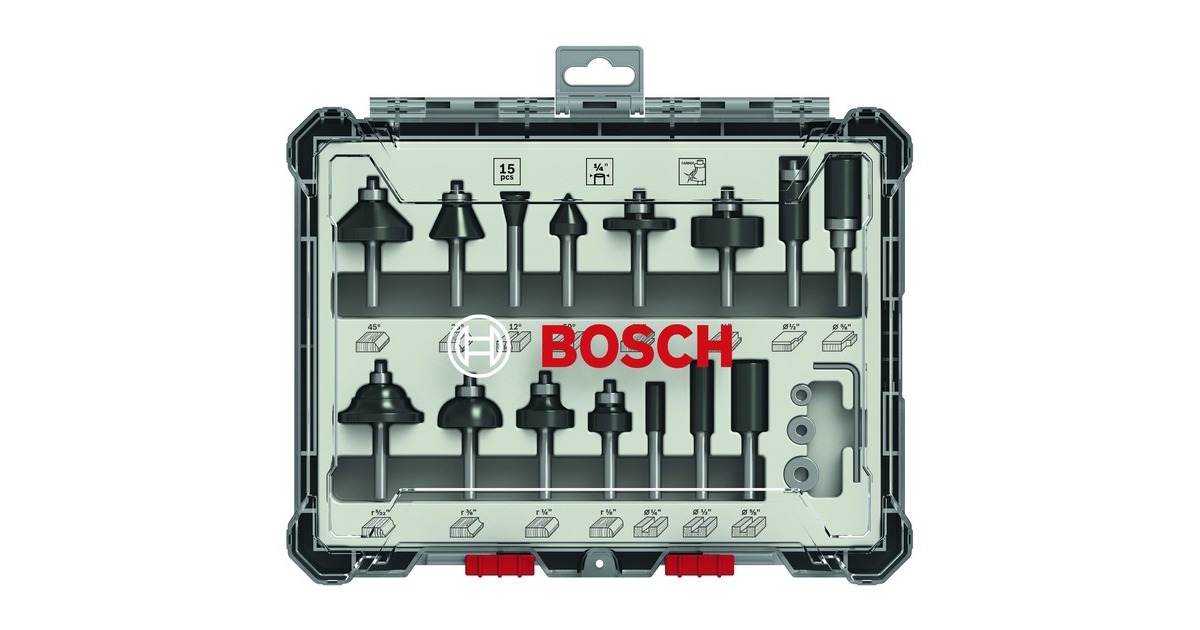 Bosch Fräser-Set, 15-teilig(1/4"-Schaft)