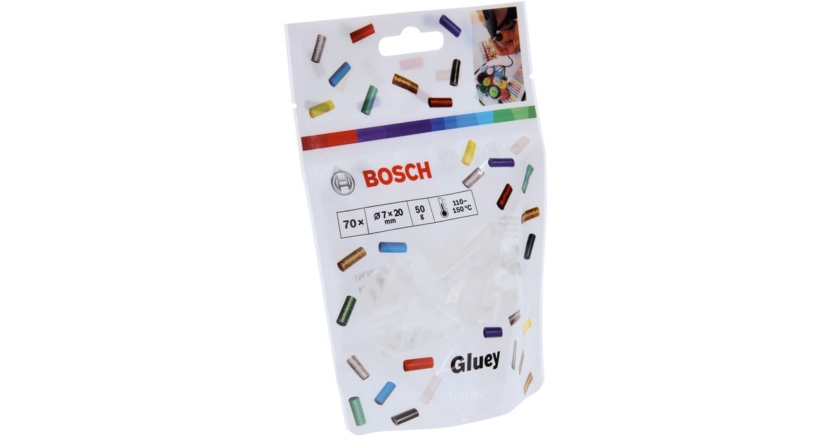 Bosch Gluey-Klebesticks, transparent, Ø 7mm x 20mm, Kleber(transparent, 70 Stück, für Gluey Pen)