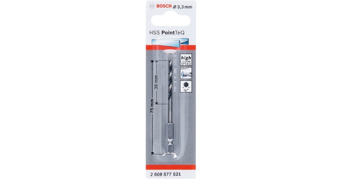 Bosch HSS-Spiralbohrer PointTeQ Hex, Ø 3,3mm(Arbeitslänge 36mm)