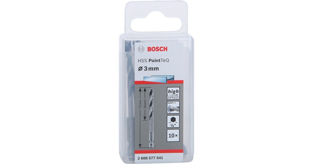 Bosch HSS-Spiralbohrer PointTeQ Hex, Ø 3mm(10 Stück, Arbeitslänge 33mm)