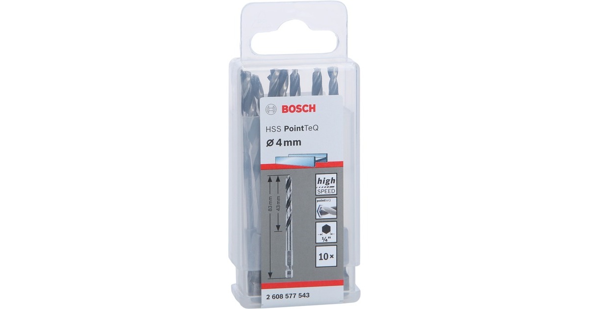 Bosch HSS-Spiralbohrer PointTeQ Hex, Ø 4mm(10 Stück, Arbeitslänge 43mm)