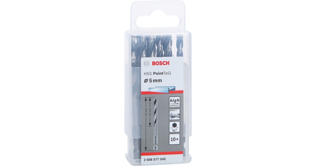 Bosch HSS-Spiralbohrer PointTeQ Hex, Ø 5mm(10 Stück, Arbeitslänge 52mm)