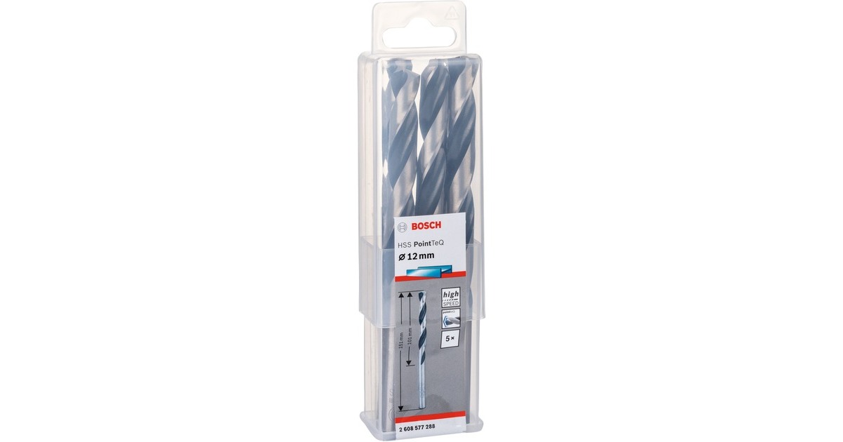 Bosch HSS-Spiralbohrer PointTeQ, Ø 12mm x 151mm, 5 Stück(Arbeitslänge 101mm)