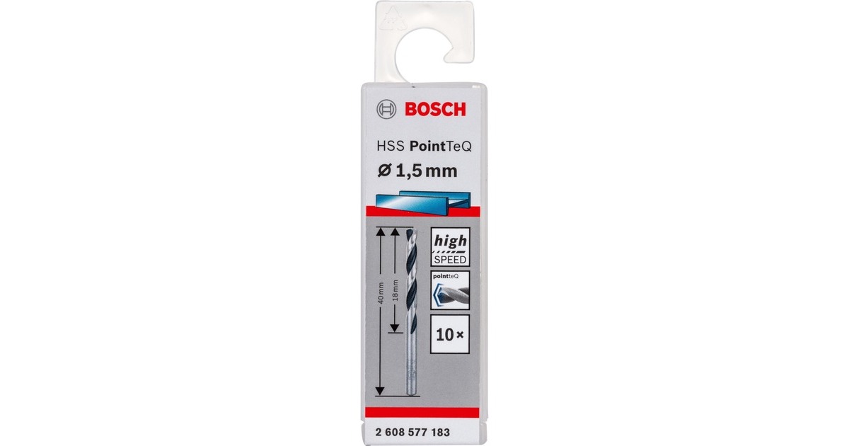 Bosch HSS-Spiralbohrer PointTeQ, Ø 1,5mm x 40mm, 10 Stück(Arbeitslänge 18mm)