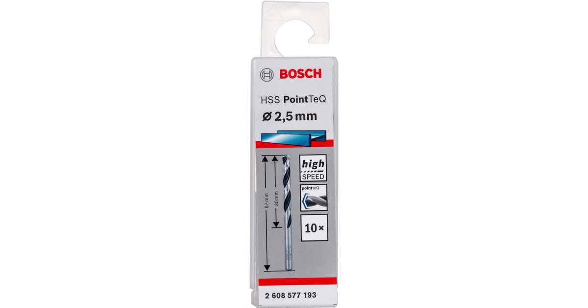 Bosch HSS-Spiralbohrer PointTeQ, Ø 2,5mm x 57mm, 10 Stück(Arbeitslänge 30mm)