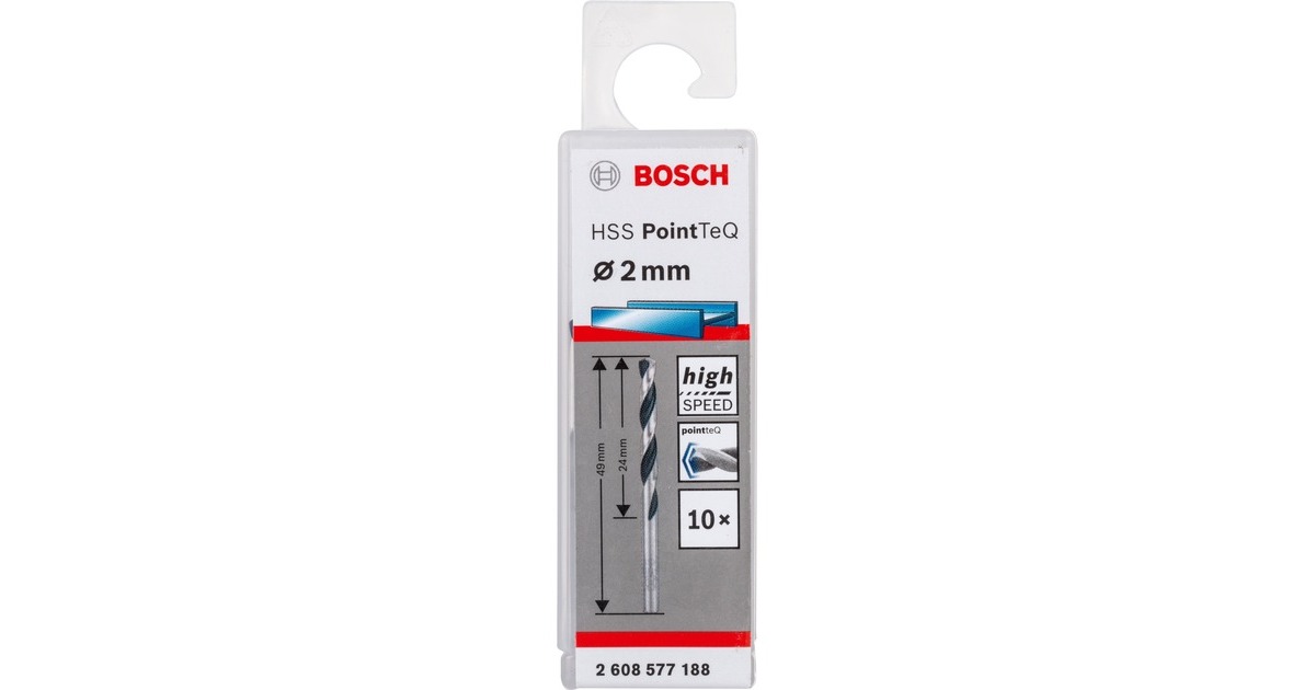 Bosch HSS-Spiralbohrer PointTeQ, Ø 2mm x 49mm, 10 Stück(Arbeitslänge 24mm)