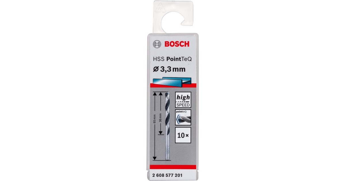 Bosch HSS-Spiralbohrer PointTeQ, Ø 3,3mm x 65mm, 10 Stück(Arbeitslänge 36mm)
