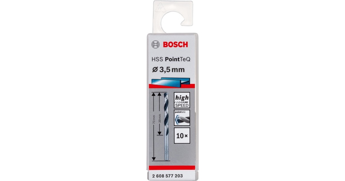 Bosch HSS-Spiralbohrer PointTeQ, Ø 3,5mm x 70mm, 10 Stück(Arbeitslänge 39mm)