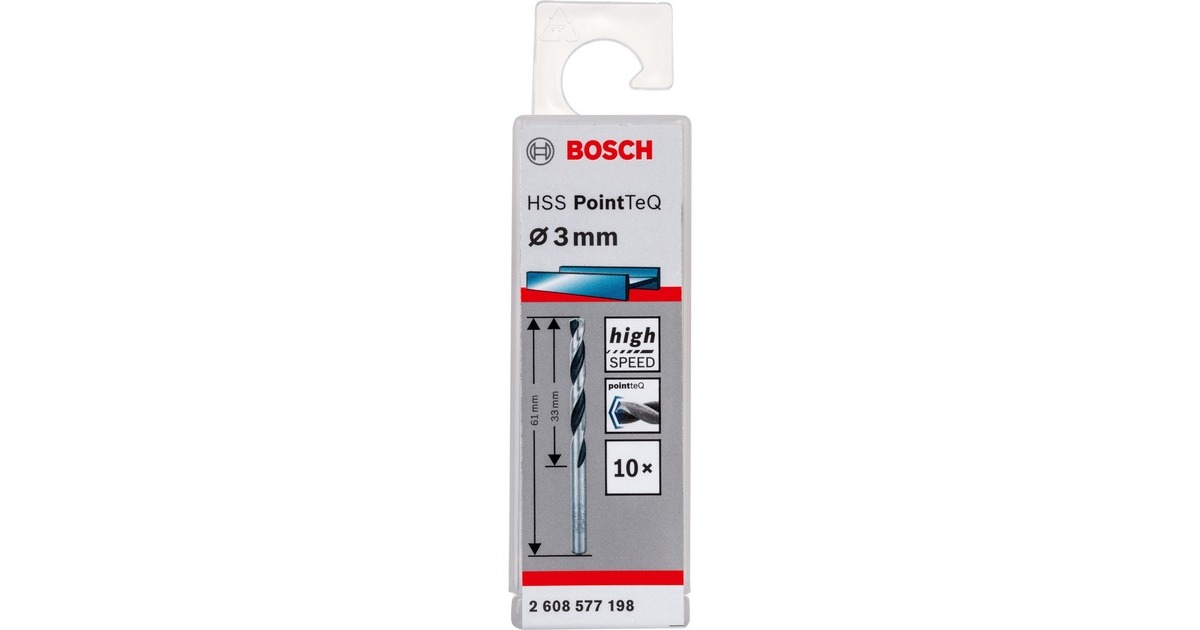 Bosch HSS-Spiralbohrer PointTeQ, Ø 3mm x 61mm, 10 Stück(Arbeitslänge 33mm)