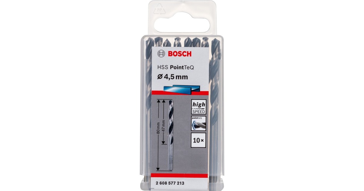 Bosch HSS-Spiralbohrer PointTeQ, Ø 4,5mm x 80mm, 10 Stück(Arbeitslänge 47mm)